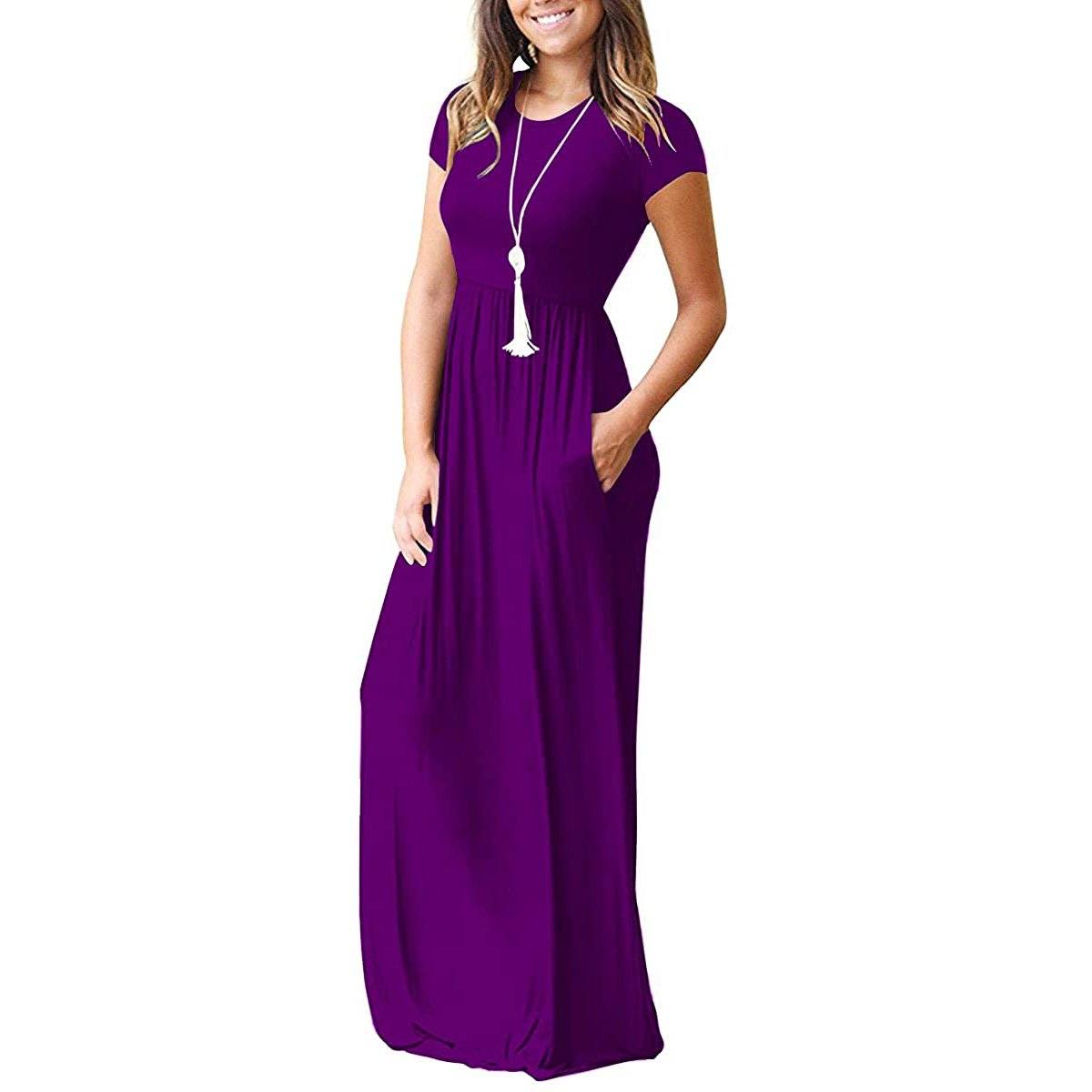 Short Sleeve Loose Casual Long Dress with Pockets for Women