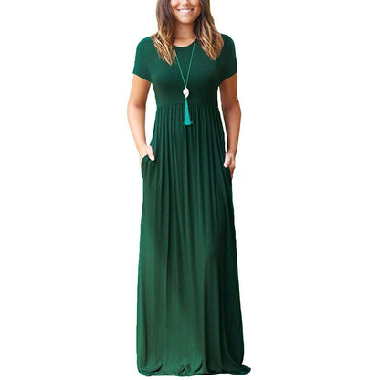 Short Sleeve Loose Casual Long Dress with Pockets for Women