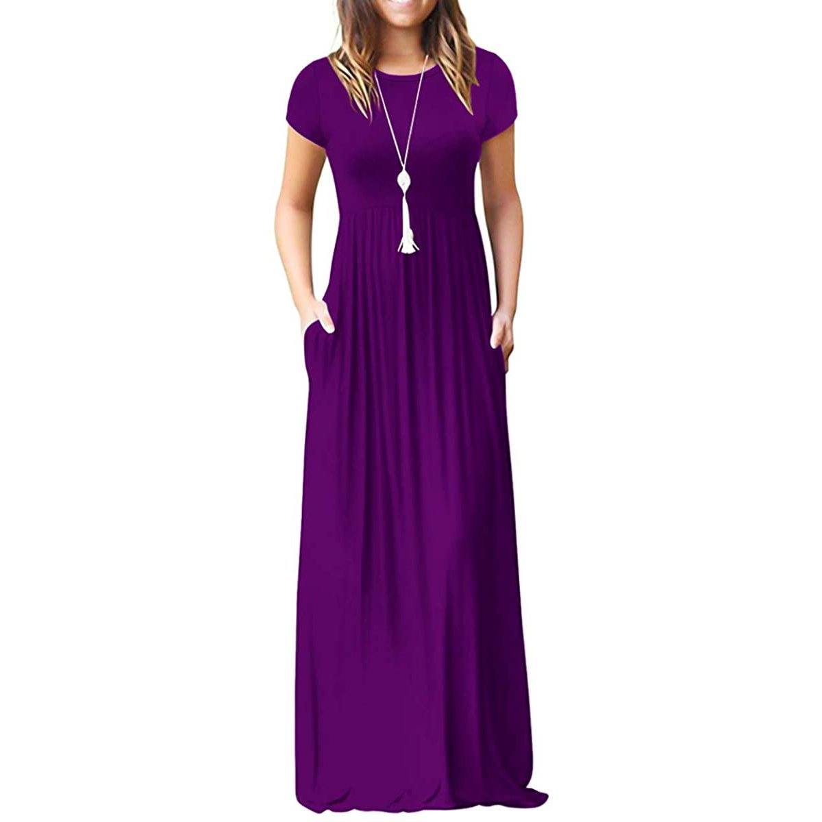 Short Sleeve Loose Casual Long Dress with Pockets for Women