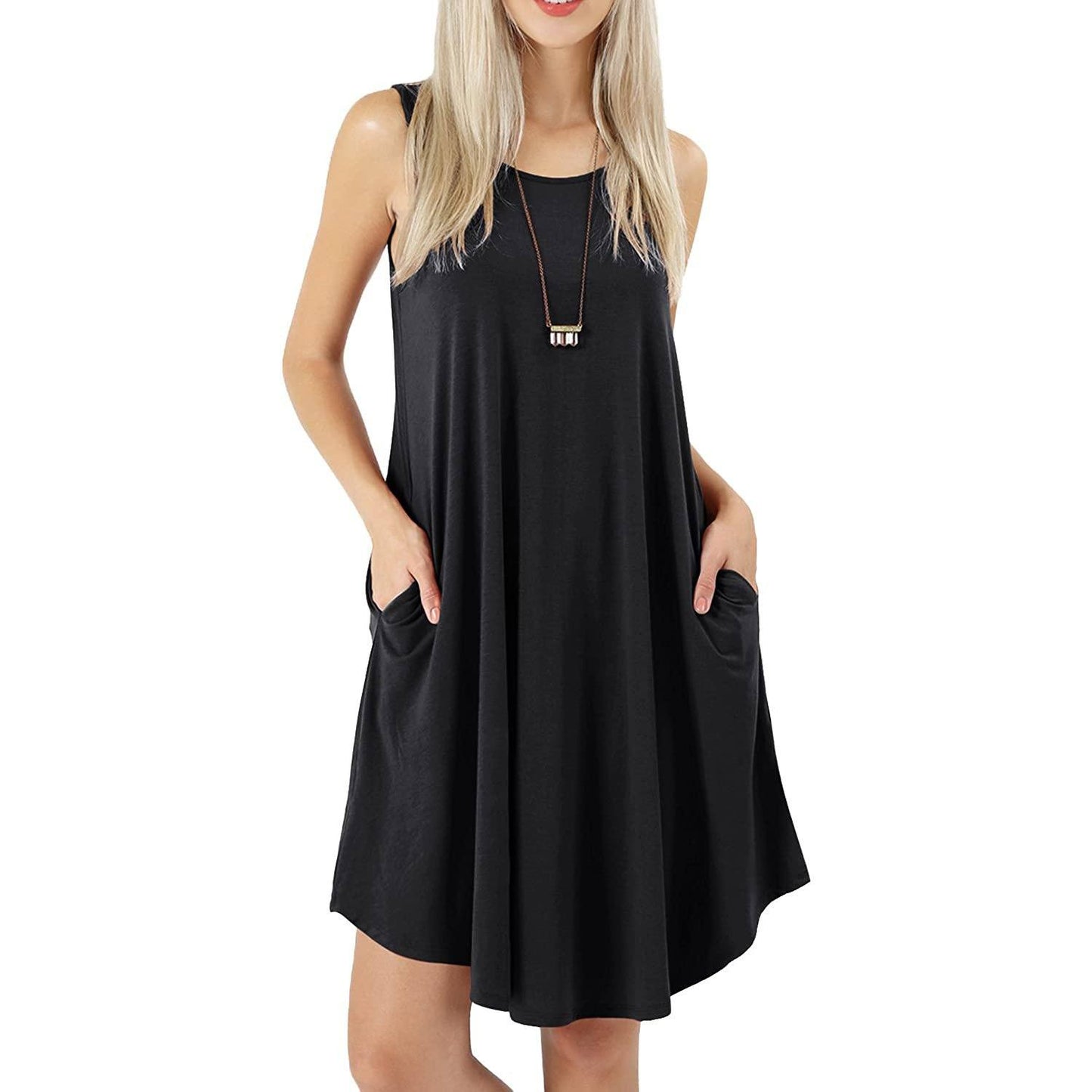 Sleeveless Swing T-Shirt Dress with Pockets for Women