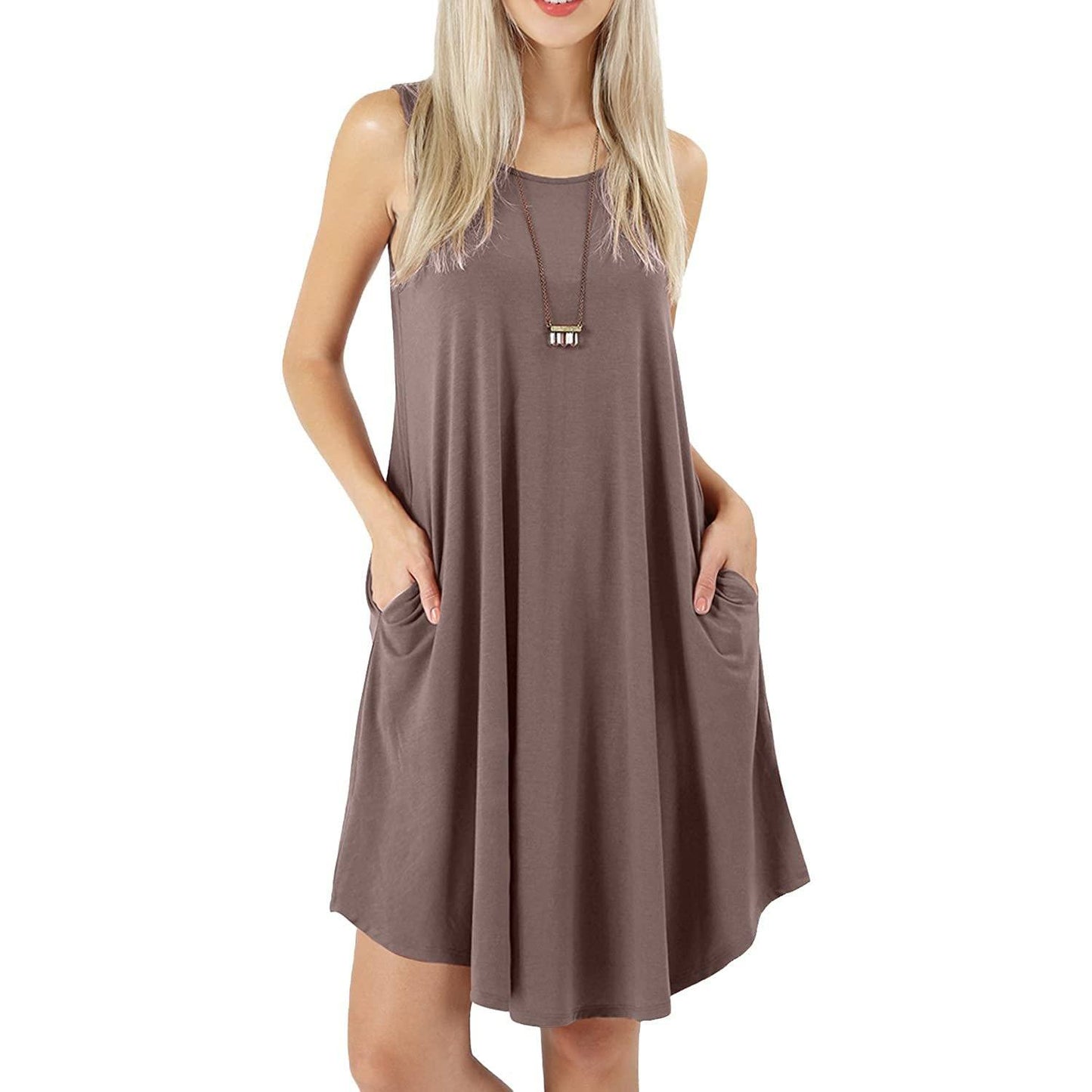 Sleeveless Swing T-Shirt Dress with Pockets for Women