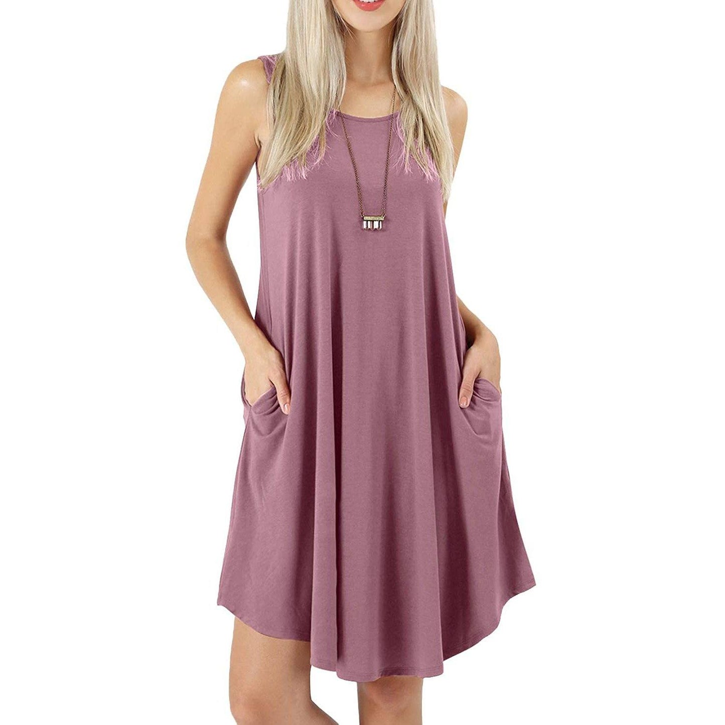 Sleeveless Swing T-Shirt Dress with Pockets for Women