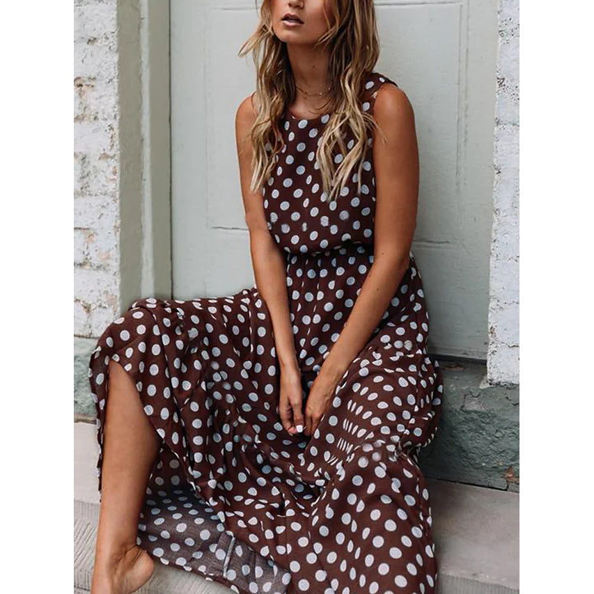 Sleeveless Polka Dot Long Dress for Women