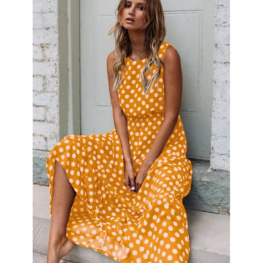 Sleeveless Polka Dot Long Dress for Women