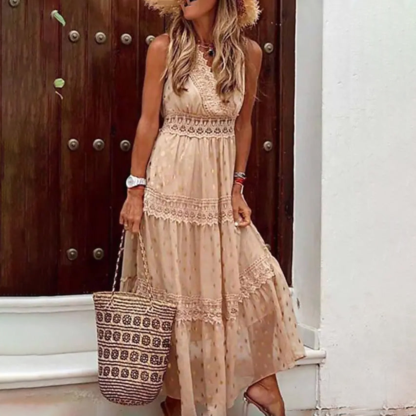 Sleeveless Lace Panel Dress for Women