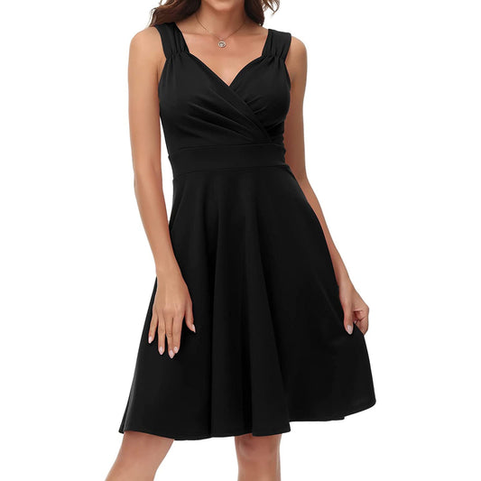 Sleeveless Wrap V-Neck A-line Bridesmaid Cocktail Party Dress for Women