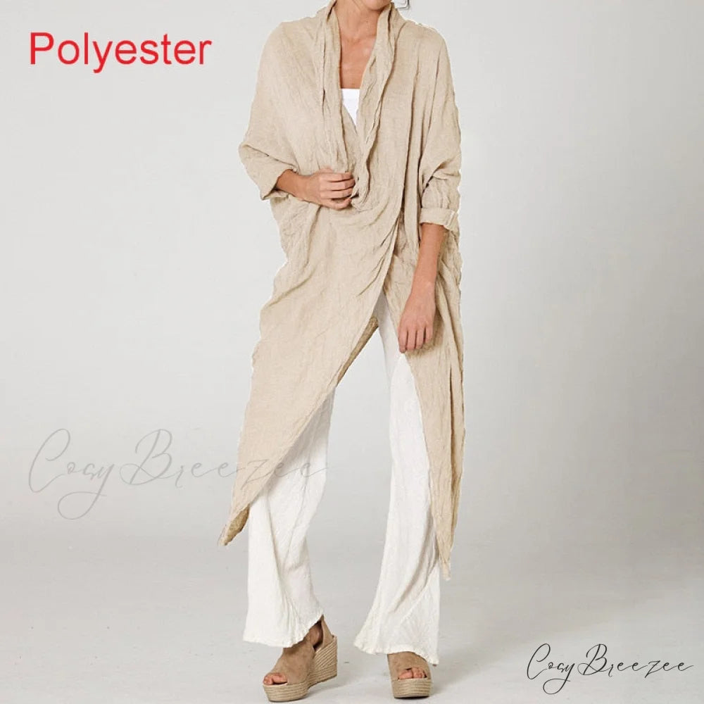 Women’s Solid Asymmetrical and Neck - Cowl Fashion Warm-Season Top Vintage with Blouse Hem (Style A)Beige / S