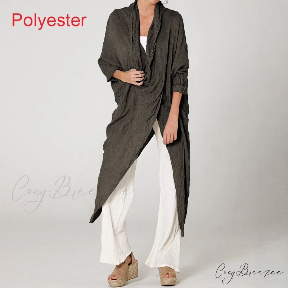 Women’s Solid Asymmetrical and Neck - Cowl Fashion Warm-Season Top Vintage with Blouse Hem (Style A)Coffee / S