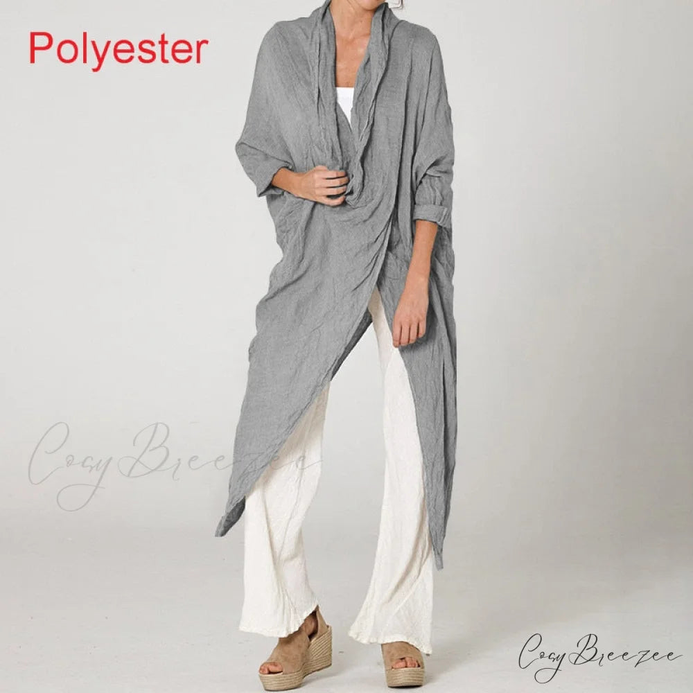 Women’s Solid Asymmetrical and Neck - Cowl Fashion Warm-Season Top Vintage with Blouse Hem (Style A)Gray / S