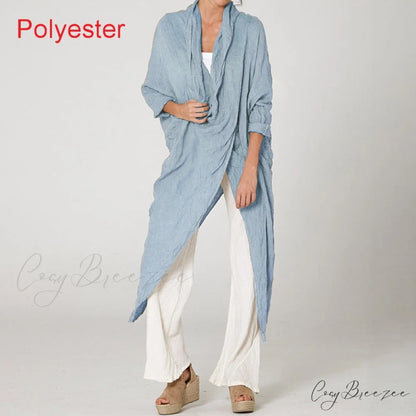 Women’s Solid Asymmetrical and Neck - Cowl Fashion Warm-Season Top Vintage with Blouse Hem (Style A)Light Blue / S