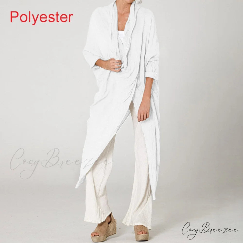 Women’s Solid Asymmetrical and Neck - Cowl Fashion Warm-Season Top Vintage with Blouse Hem (Style A)White / S