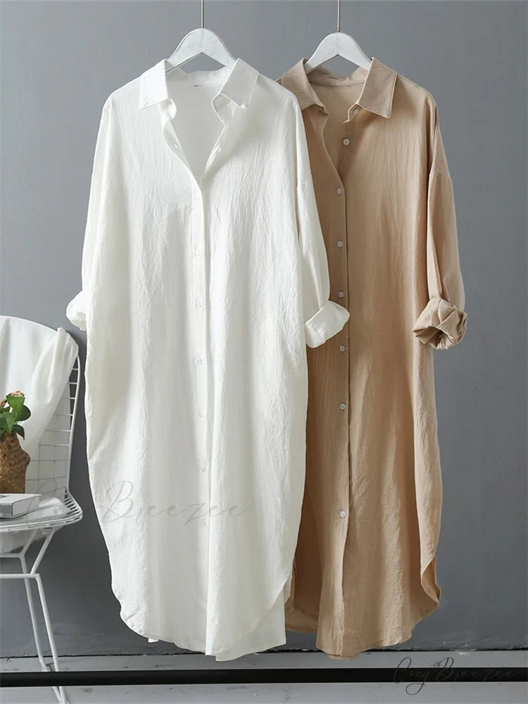 Women’s Spring/Autumn Arm - Fit Blouse Loose Casual Gown with Long Buttons