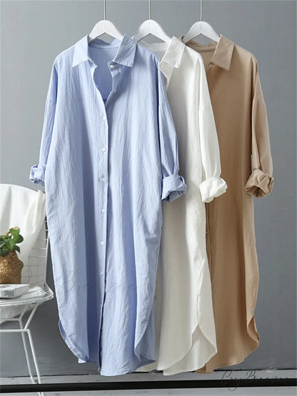 Women’s Spring/Autumn Arm - Fit Blouse Loose Casual Gown with Long Buttons