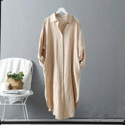 Women’s Spring/Autumn Arm - Fit Blouse Loose Casual Gown with Long Buttons Khaki / S
