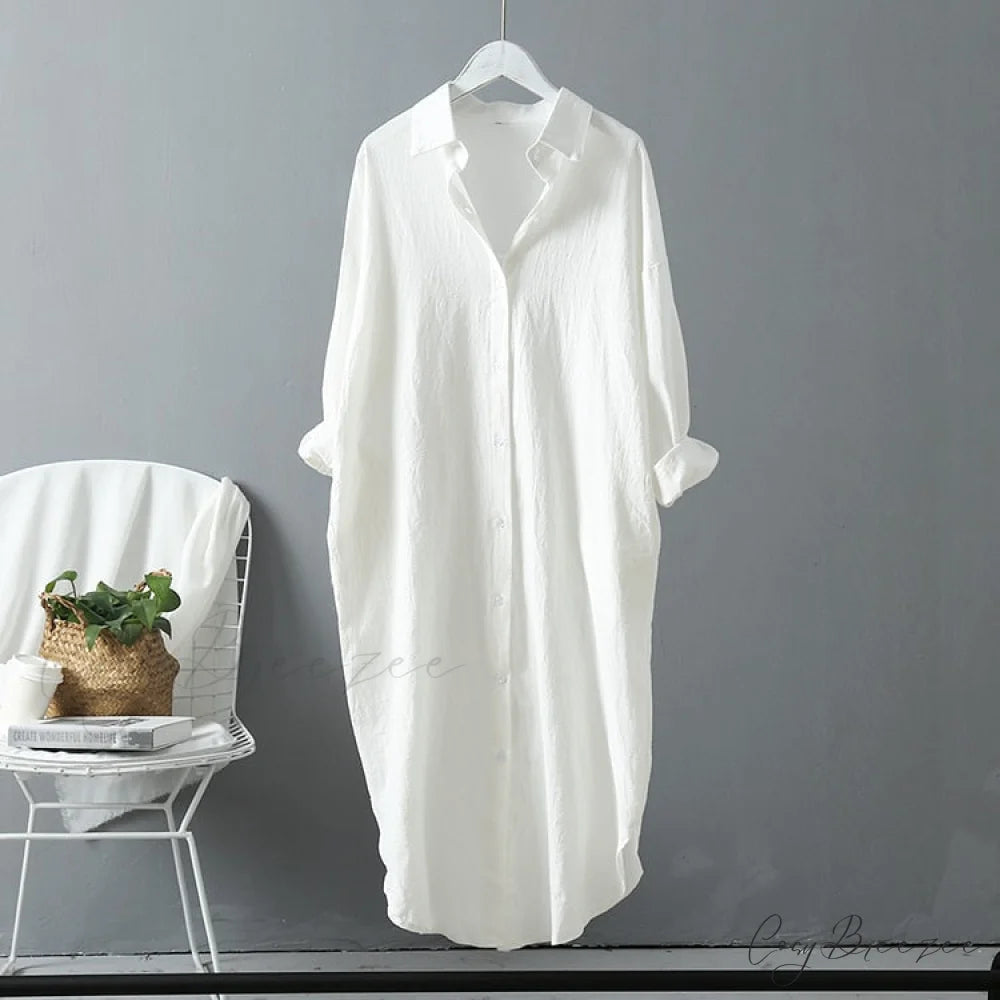 Women’s Spring/Autumn Arm - Fit Blouse Loose Casual Gown with Long Buttons White / S