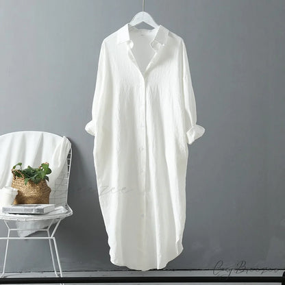 Women’s Spring/Autumn Arm - Fit Blouse Loose Casual Gown with Long Buttons White / S