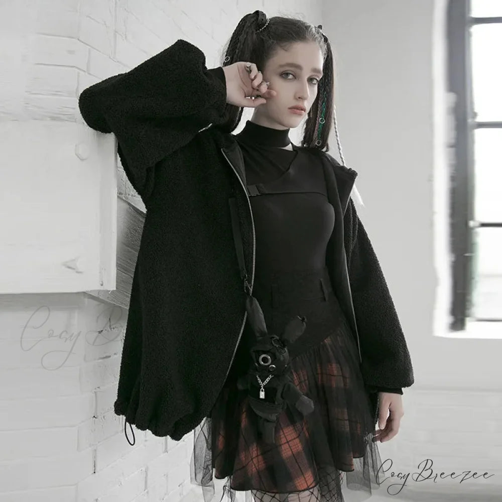 Women’s Style Mesh Stitched Plaid Warm High-waisted Fluffy Daily Thick Personality Mini Skirt