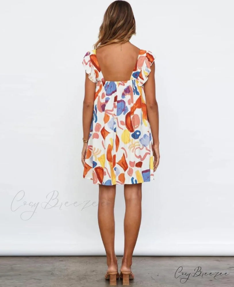 Women’s Summer Strap Mini Dress - Loose Print