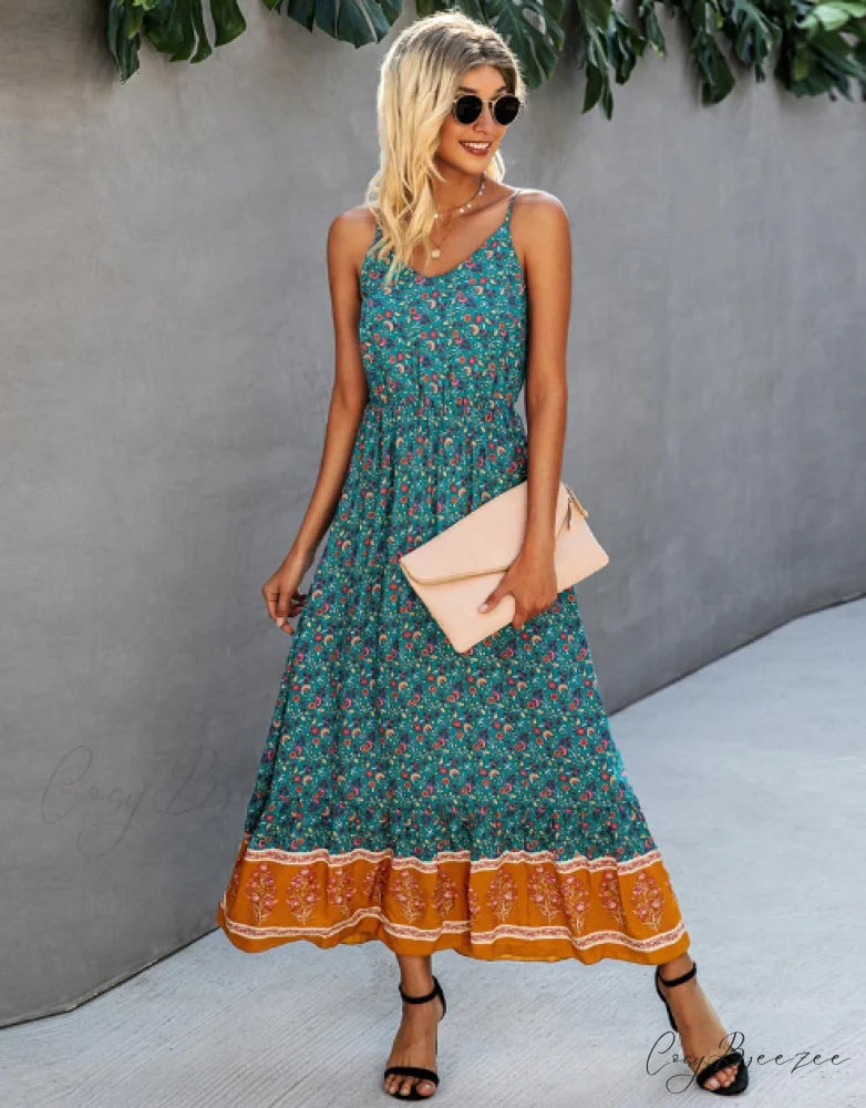 Women’s Summer V-Neck Holiday Beach Dress M / GREEN