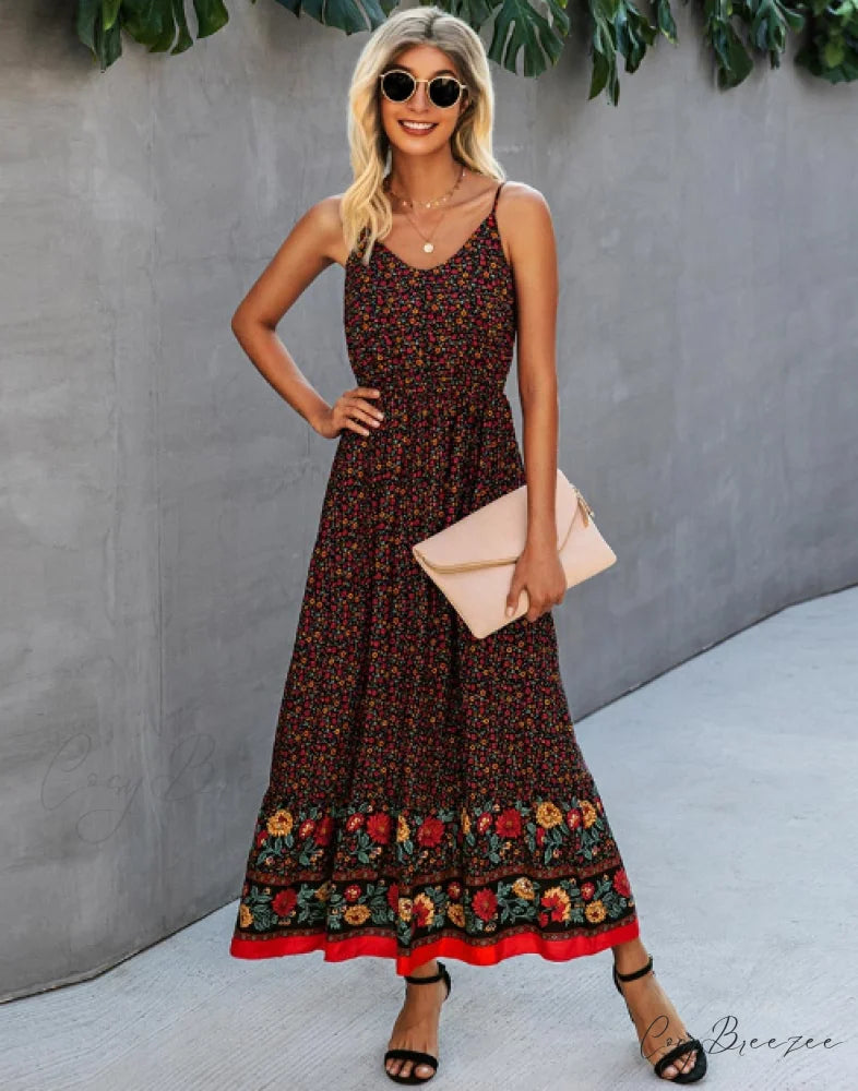 Women’s Summer V-Neck Holiday Beach Dress M / RED