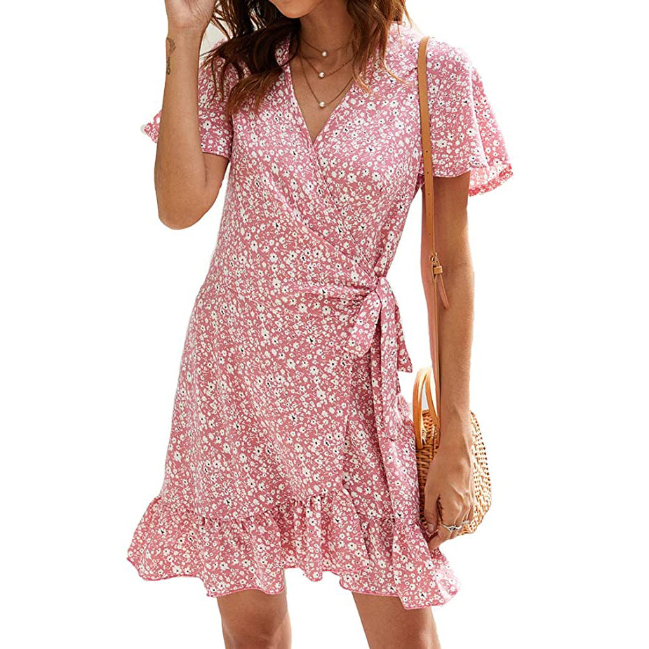 Summer Wrap V Neck Polka Dot Dress for Women