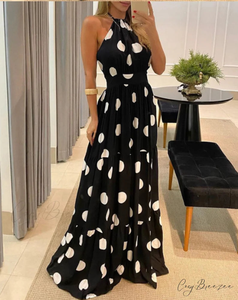 Women’s Tropical Halter Backless Maxi Dress - Sleeveless Beach Dress S / Black