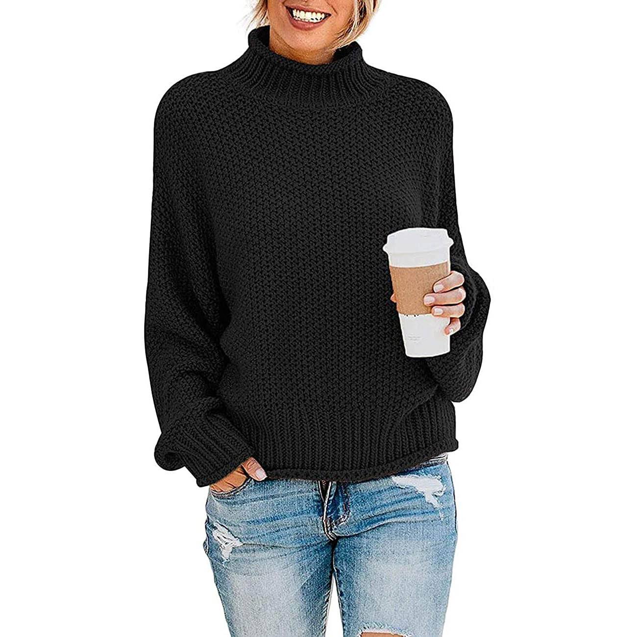 Tops Arm Oversized Knitted Sweater Batwing for Turtleneck Pullover Women