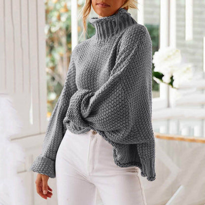 Tops Arm Oversized Knitted Sweater Batwing for Turtleneck Pullover Women