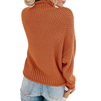 Tops Arm Oversized Knitted Sweater Batwing for Turtleneck Pullover Women