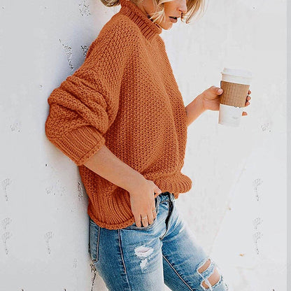 Tops Arm Oversized Knitted Sweater Batwing for Turtleneck Pullover Women