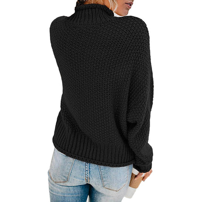 Tops Arm Oversized Knitted Sweater Batwing for Turtleneck Pullover Women