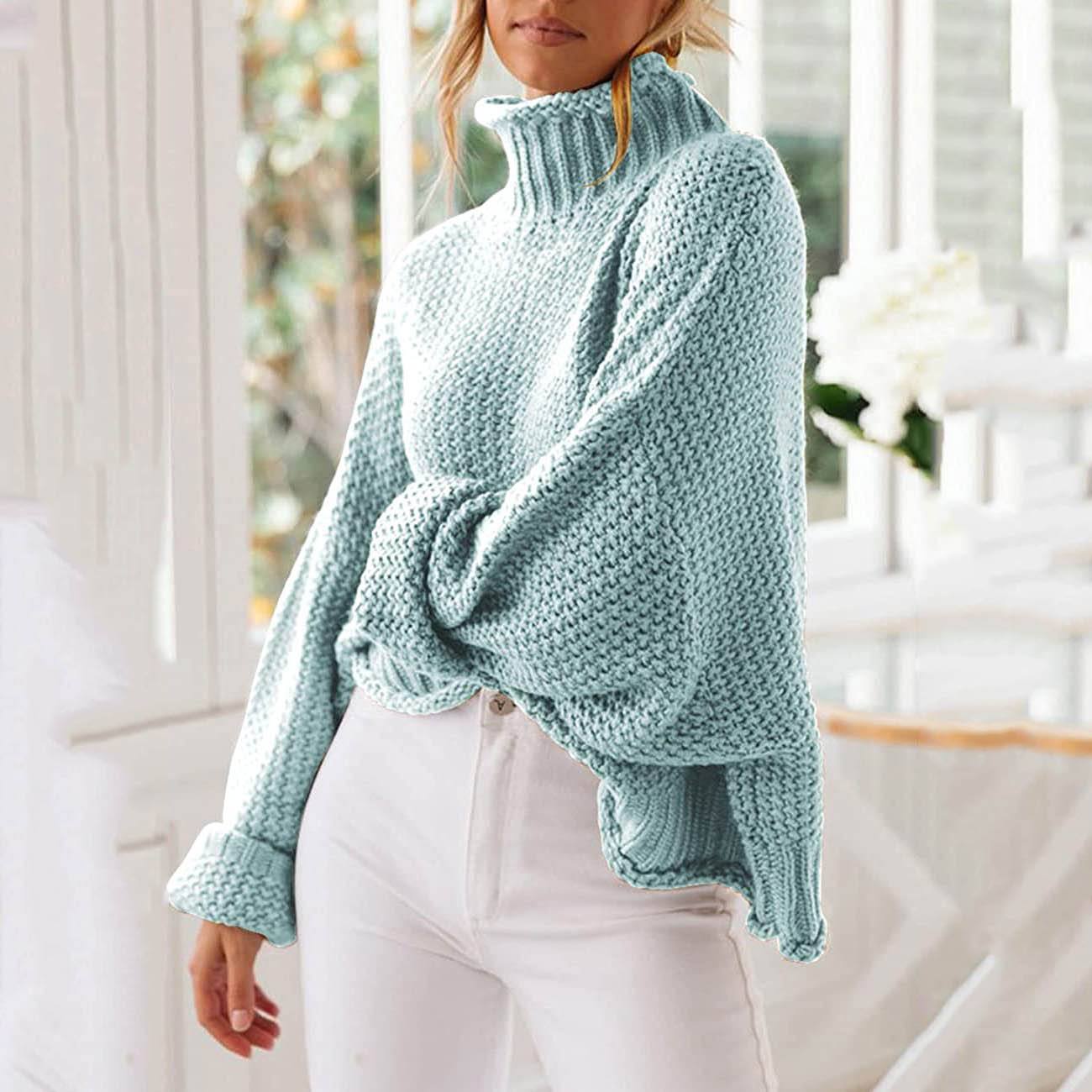 Tops Arm Oversized Knitted Sweater Batwing for Turtleneck Pullover Women