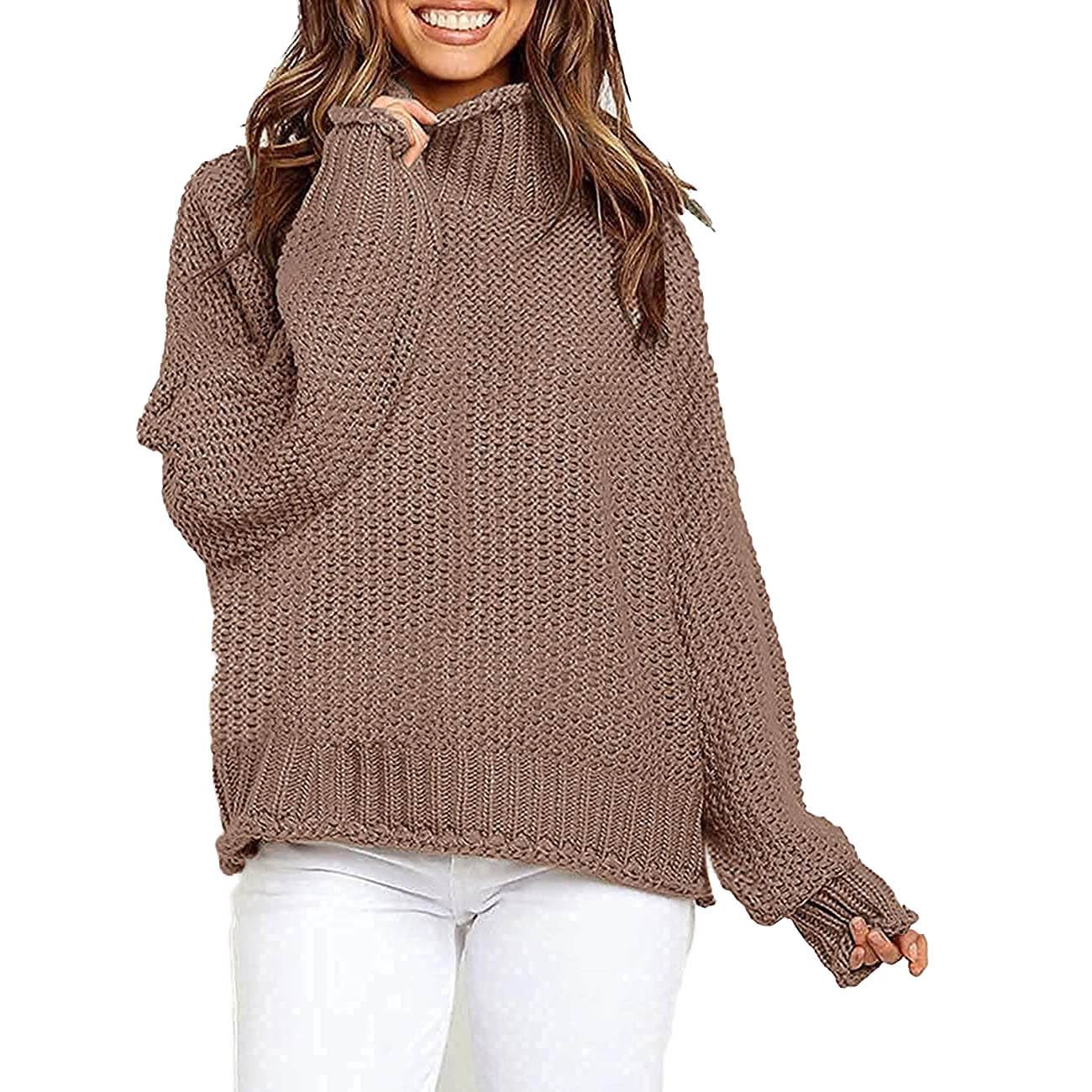 Tops Arm Oversized Knitted Sweater Batwing for Turtleneck Pullover Women