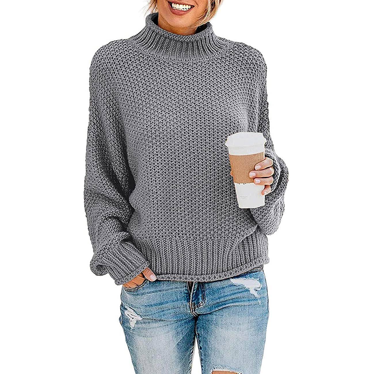 Tops Arm Oversized Knitted Sweater Batwing for Turtleneck Pullover Women