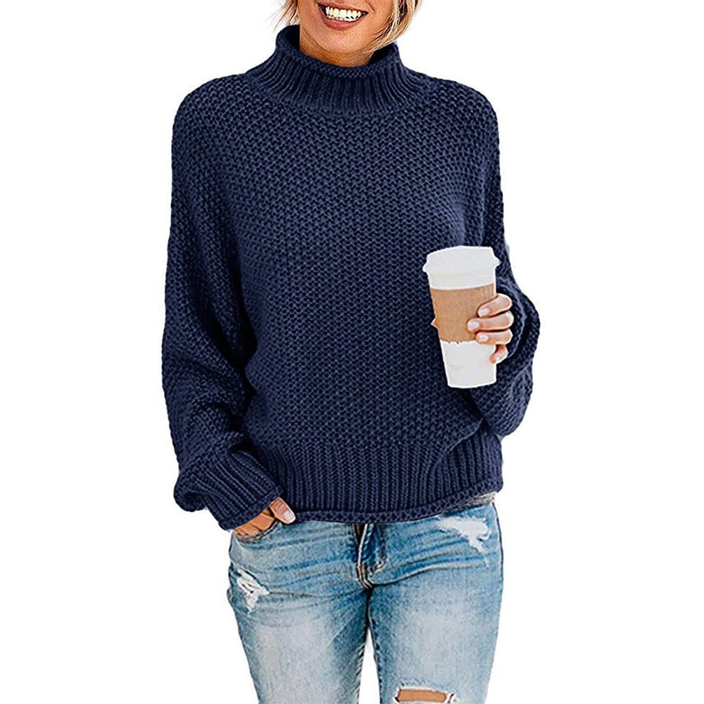 Tops Arm Oversized Knitted Sweater Batwing for Turtleneck Pullover Women