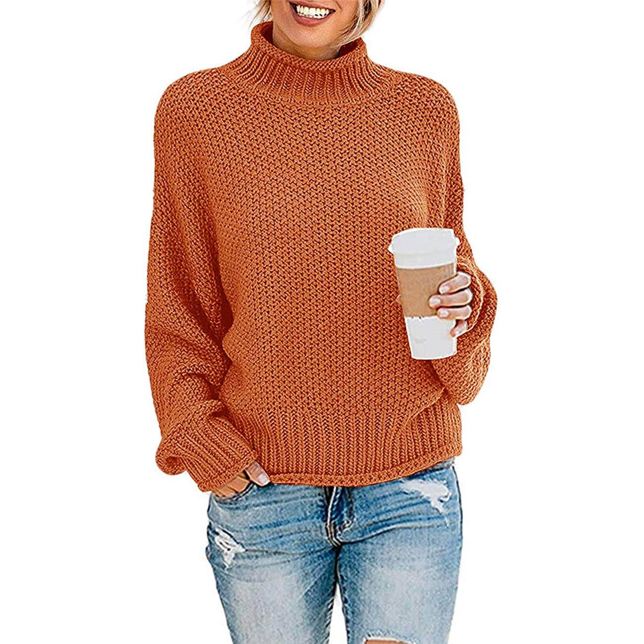 Tops Arm Oversized Knitted Sweater Batwing for Turtleneck Pullover Women