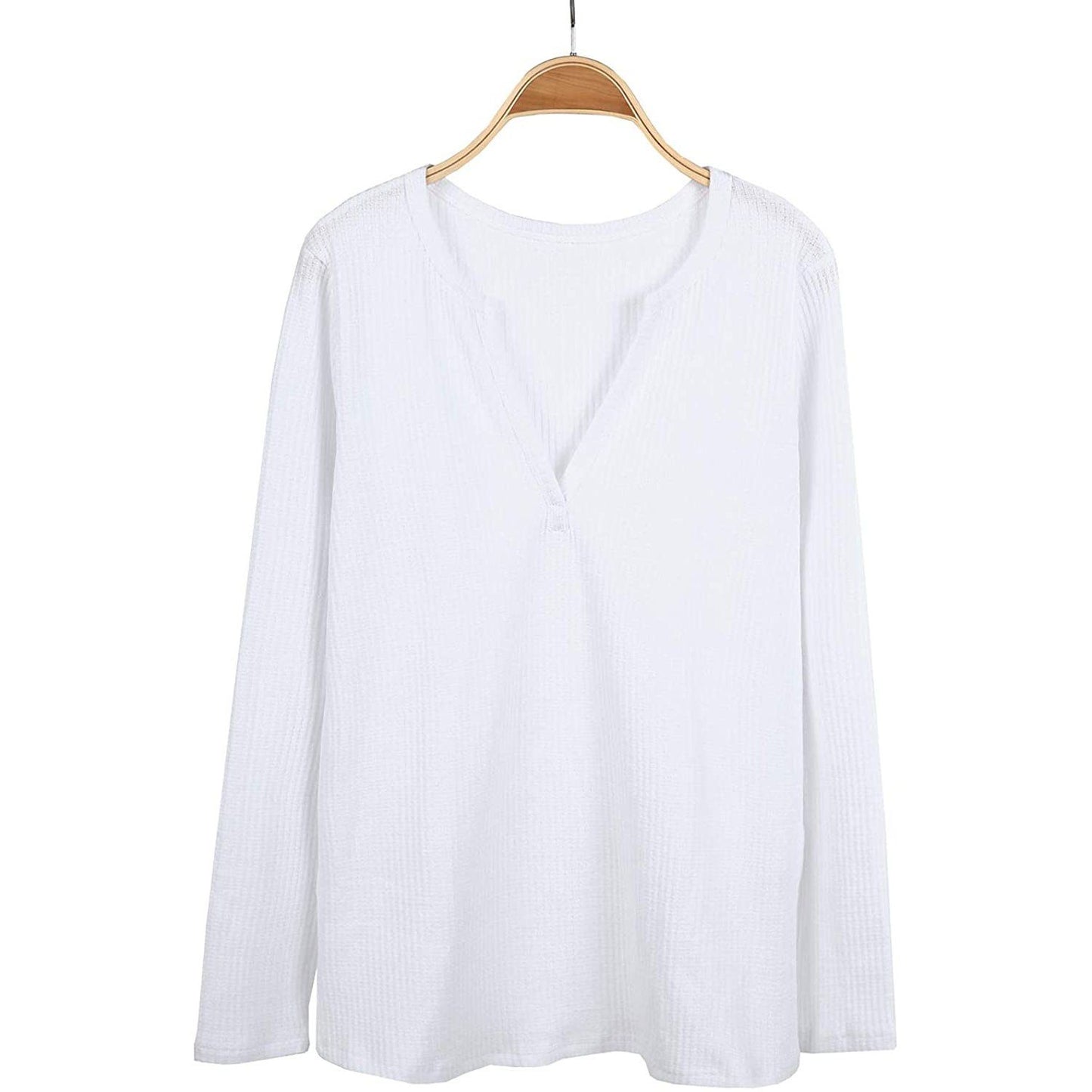 Waffle Neck Tops Knit Henley V for Women