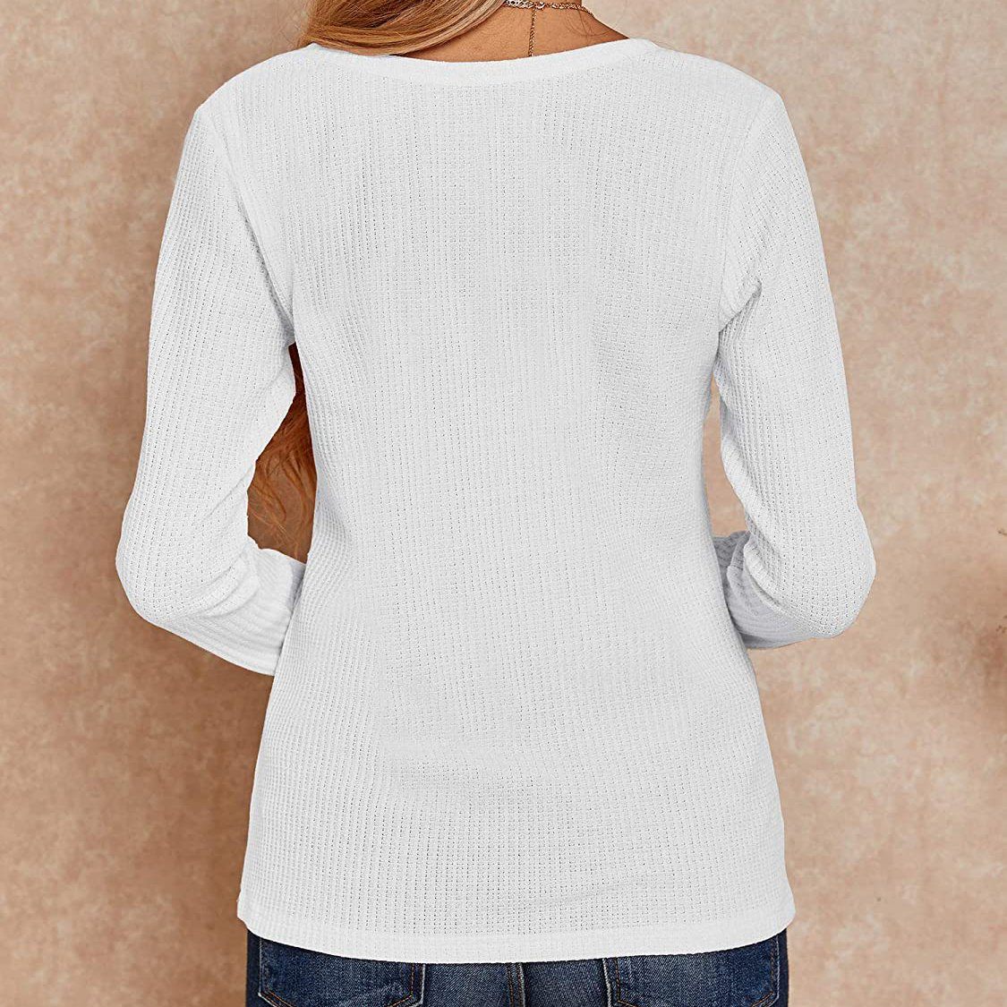 Waffle Neck Tops Knit Henley V for Women