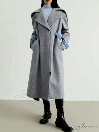 Womens Woolen Removable Contrast Coat gray / S overcoats-241228
