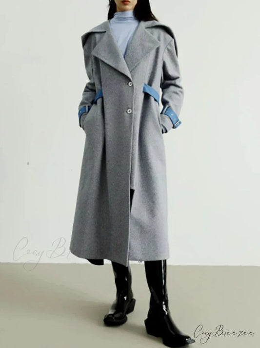 Womens Woolen Removable Contrast Coat gray / S overcoats-241228