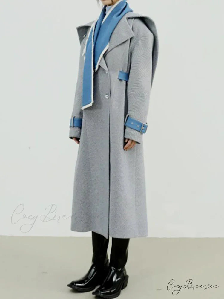 Womens Woolen Removable Contrast Coat overcoats-241228