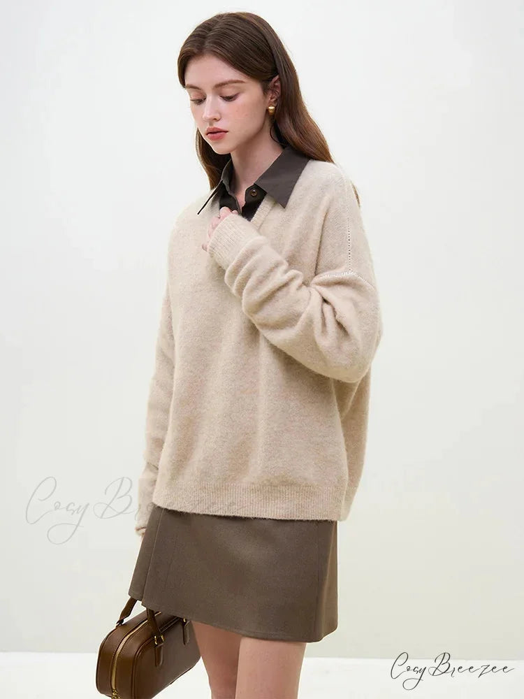 Wool Alpaca V-neck Drop Sleeve Sweater Khaki / S swraters-241228
