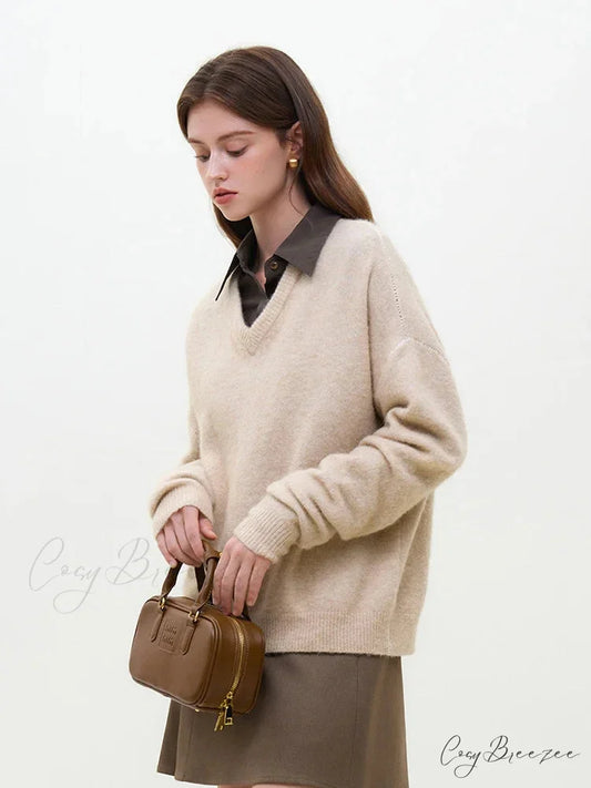 Wool Alpaca V-neck Drop Sleeve Sweater swraters-241228