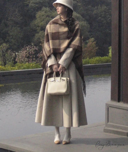 Wool Blends Luxury Chic Skirted Coat overcoats-241228