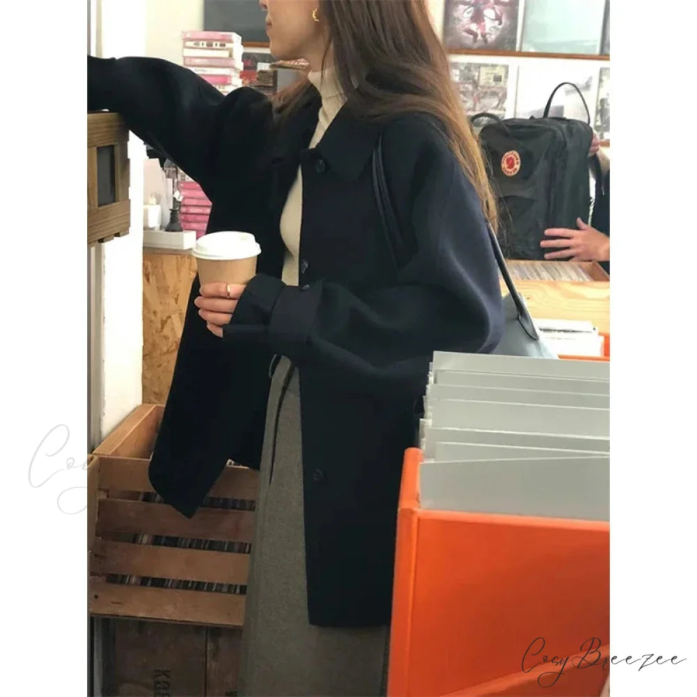 Wool Blends Vintage Korean Streetwear Coat overcoats-241228