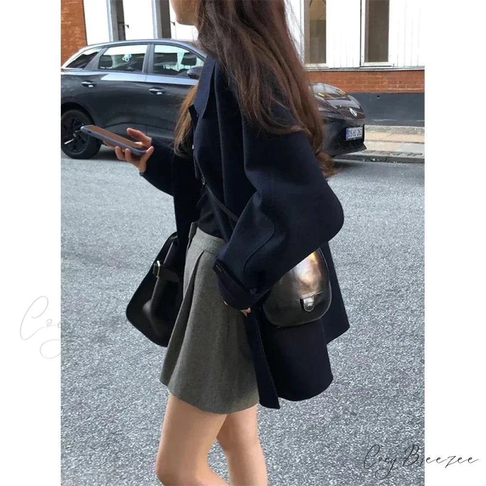 Wool Blends Vintage Korean Streetwear Coat overcoats-241228