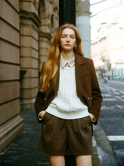 Wool Commuter Short Double-sided Single-breasted Two-button Lady Simple Elegant Coat COFFEE / S