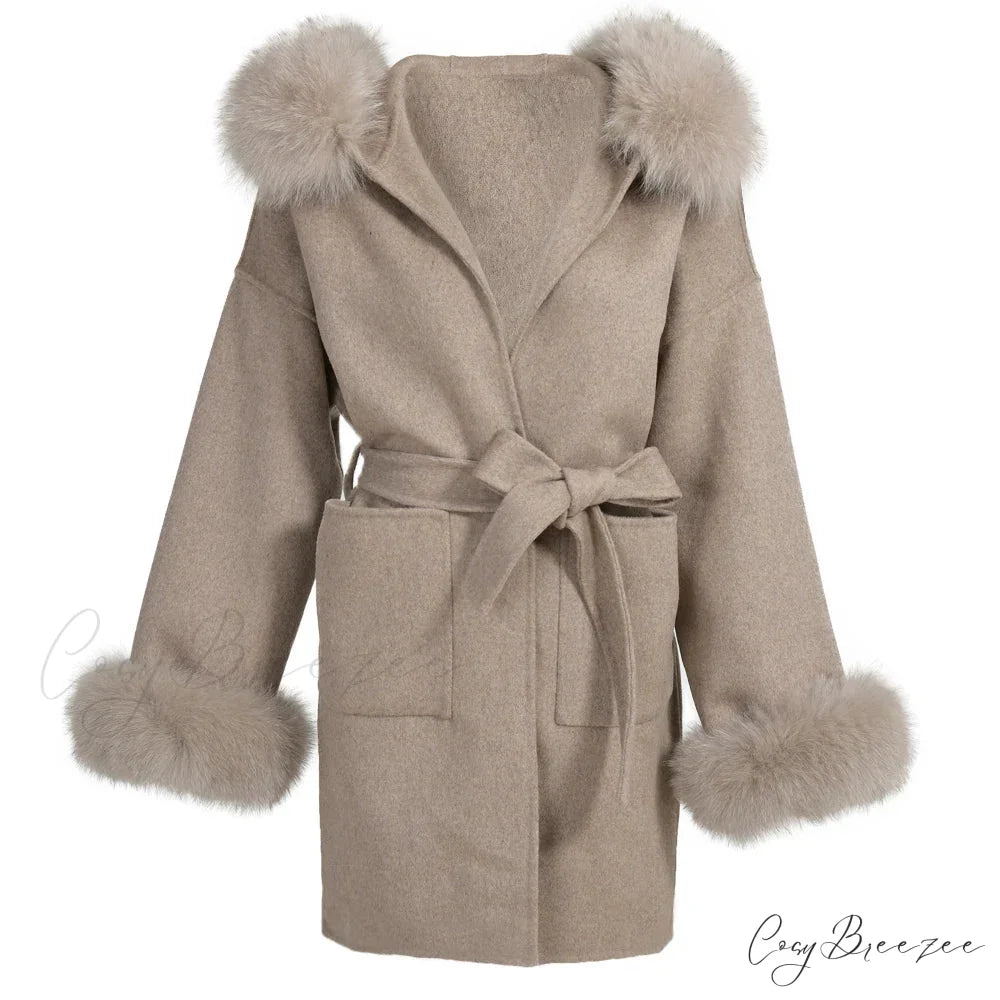 Wool Fox Fur Hooded Winter Coat overcoats-241228