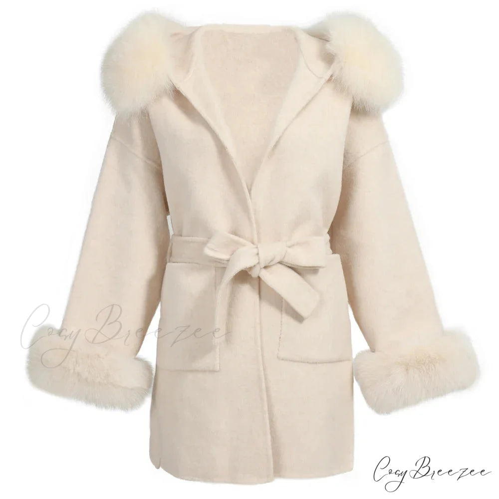 Wool Fox Fur Hooded Winter Coat overcoats-241228