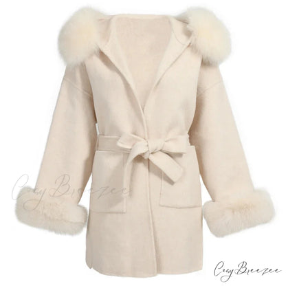 Wool Fox Fur Hooded Winter Coat overcoats-241228